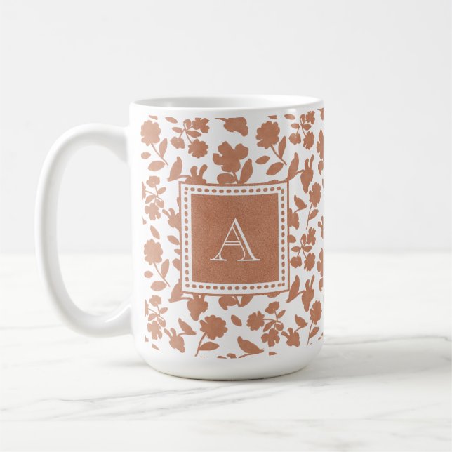 Monogram för Blommönstret Glitter i Cute Anpassnin Kaffemugg (Vänster)