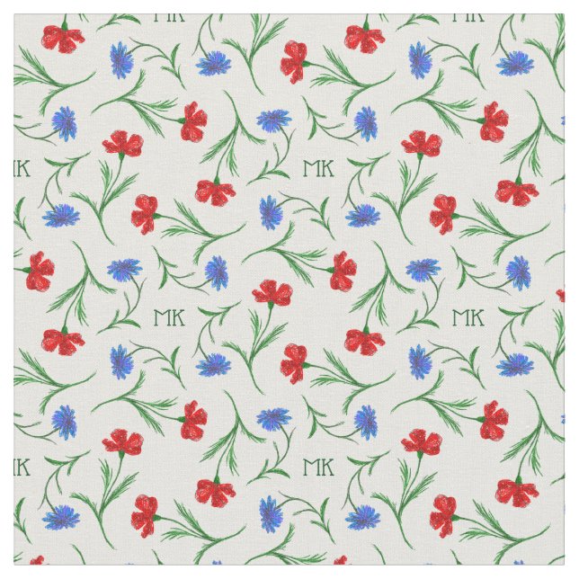 Monogram för Blommönstret Vallmo och Cornblomma Li Tyg (Närbild)