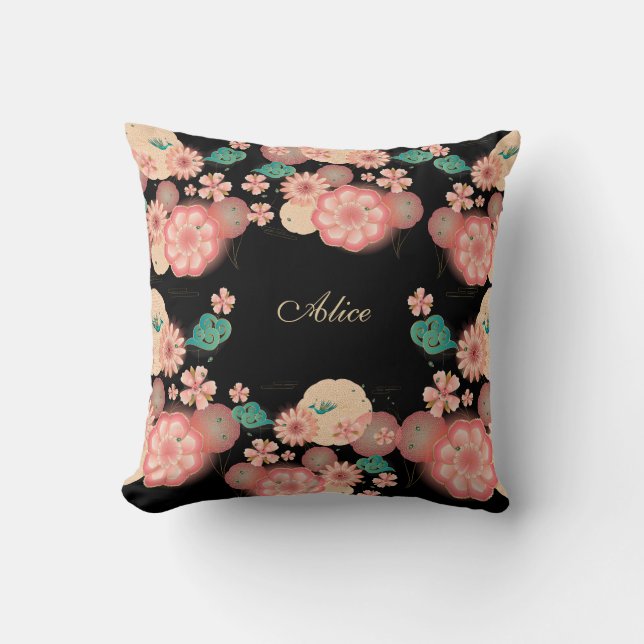 Monogram för blomsterträdgård för grattis på kudde (Framsida)