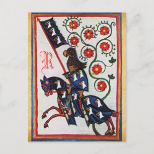 MONOGRAM FÖR BLUE KNIGHT MEDIEVAL PARCHMENT VYKORT