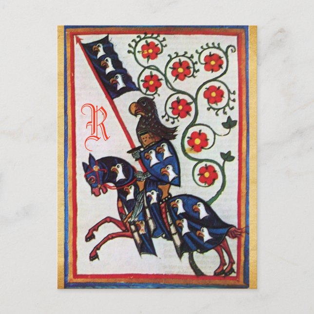 MONOGRAM FÖR BLUE KNIGHT MEDIEVAL PARCHMENT VYKORT (Framsida)