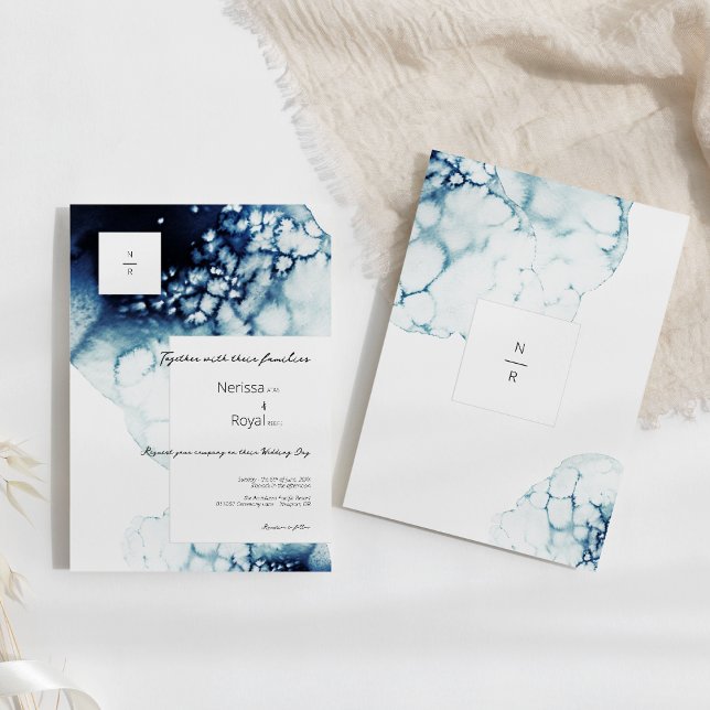 Monogram för Blue Nautical Destination Wedding Inbjudningar (Skapare uppladdad)