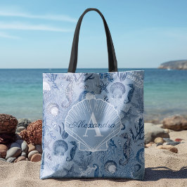 Monogram för Blue Ocean Life Coastal Beach Tygkasse