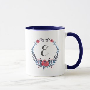 Monogram för Boho blom- vattenfärgröd ros   Mugg