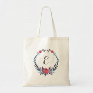 Monogram för Boho blom- vattenfärgröd ros   Tygkasse