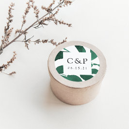 Monogram för botaniskt Bröllop Runt Klistermärke