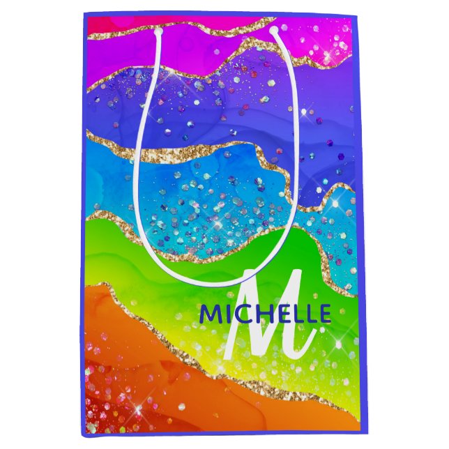 Monogram för Bright Rainbow & Guld Faux Glitter Ag (Framsidan)