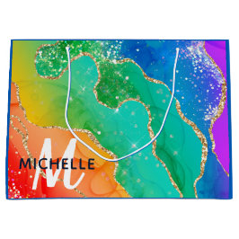 Monogram för Bright Rainbow & Guld Faux Glitter Ag