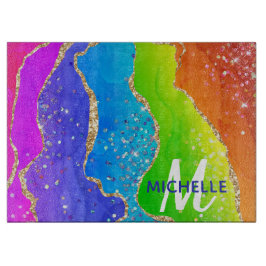 Monogram för Bright Rainbow & Guld Faux Glitter Ag