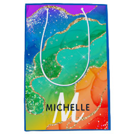 Monogram för Bright Rainbow & Guld Faux Glitter Ag