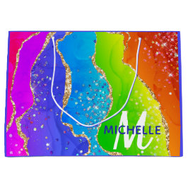 Monogram för Bright Rainbow & Guld Faux Glitter Ag