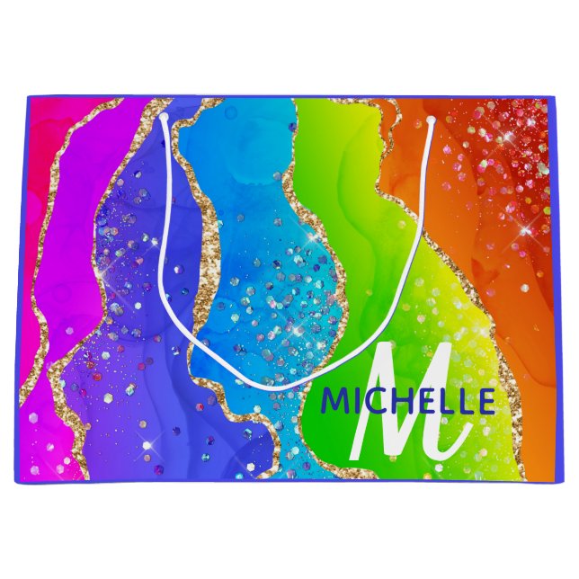 Monogram för Bright Rainbow & Guld Faux Glitter Ag (Framsidan)