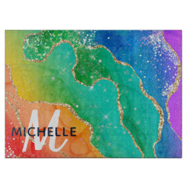 Monogram för Bright Rainbow & Guld Faux Glitter Ag