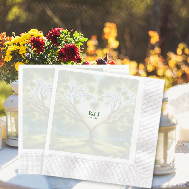 Monogram för bröllop par Grönt Pappersservett (Wedding Couple Green Monogram Napkins)
