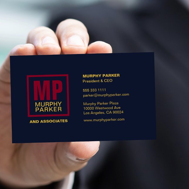 Monogram för Business Logotyp Navy Burgundy Guld S Visitkort (Skapare uppladdad)