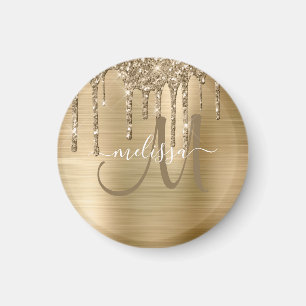 Monogram för Chic Guld, Glitter borstat Metall Magnet