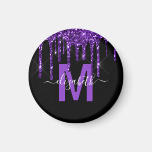 Monogram för Chic Lila-drivning med Glitter-pense Magnet