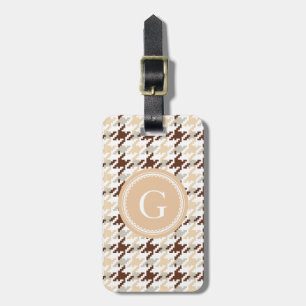 Monogram för chic-vintage-beige-houndstooth-plaid bagagebricka
