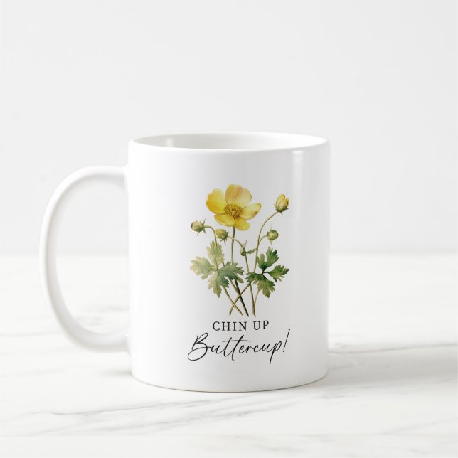 Monogram för Chin Up Butterkopps Gult Blommigt Anp Kaffemugg (Vänster)