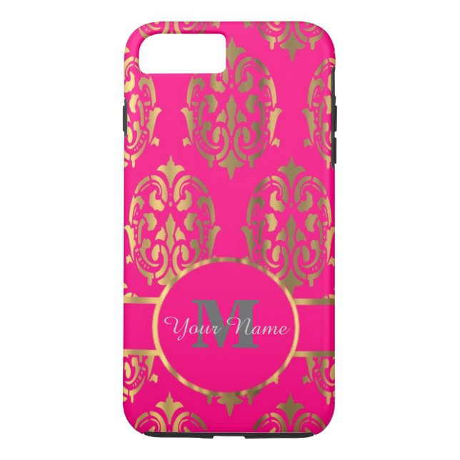 Monogram för damm i shock rosa och guld Case-Mate iPhone skal (Baksida)