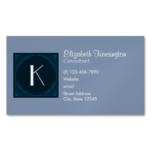 Monogram för dekorativ Art Deco Blue Square Magnetiska Visitkort