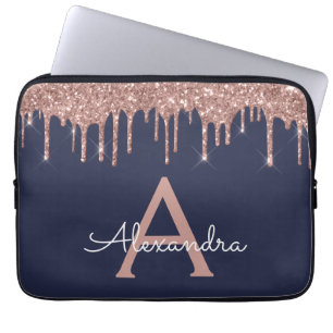 Monogram för den blå Glitter-Gnistran rosa ros Gul Laptop Fodral