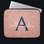 Monogram för den blå Glitter-Gnistran rosa ros Gul Laptop Fodral<br><div class="desc">Rosan och Ro Guld-flottan Blue Faux Glitter och Gnistra Elegant Monogram Fodral. Fodral kan anpassas så att det omfattar ditt första och första namn.</div>