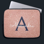 Monogram för den blå Glitter-Gnistran rosa ros Gul Laptop Fodral<br><div class="desc">Rosan och Ro Guld-flottan Blue Faux Glitter och Gnistra Elegant Monogram Fodral. Fodral kan anpassas så att det omfattar ditt första och första namn.</div>