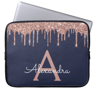 Monogram för den blå Glitter-Gnistran rosa ros Gul Laptop Fodral