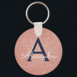 Monogram för den blå Glitter-Gnistran rosa ros Gul Nyckelring<br><div class="desc">nyckelkedjan Rosa ros Guld och marin blå faux Glitter och Gnistra Elegant. Dessa nyckelkedjor kan anpassas så att de omfattar ditt första och första namn och är en perfekt-,  bachelorette-möhippa eller födelsedagsfest-tjänst.</div>