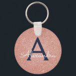 Monogram för den blå Glitter-Gnistran rosa ros Gul Nyckelring<br><div class="desc">nyckelkedjan Rosa ros Guld och marin blå faux Glitter och Gnistra Elegant. Dessa nyckelkedjor kan anpassas så att de omfattar ditt första och första namn och är en perfekt-,  bachelorette-möhippa eller födelsedagsfest-tjänst.</div>