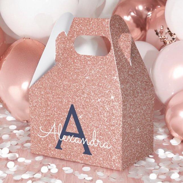 Monogram för den blå Glitter-Gnistran rosa ros Gul Presentaskar (Skapare uppladdad)