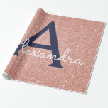 Monogram för den blå Glitter-Gnistran rosa ros Gul Presentpapper<br><div class="desc">Rosa - Ro Guld och marinblå faux Glitter och Gnistra Elegant Gift Wrapping Papper. Den här presentförpackningens pappra kan anpassas så att den omfattar ditt första och första namn för en gåva till paket för en flickbarnskötare,  Möhippa,  Bachelorette Party eller Girl's Födelsedagsfest.</div>