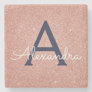 Monogram för den blå Glitter-Gnistran rosa ros Gul Stenunderlägg