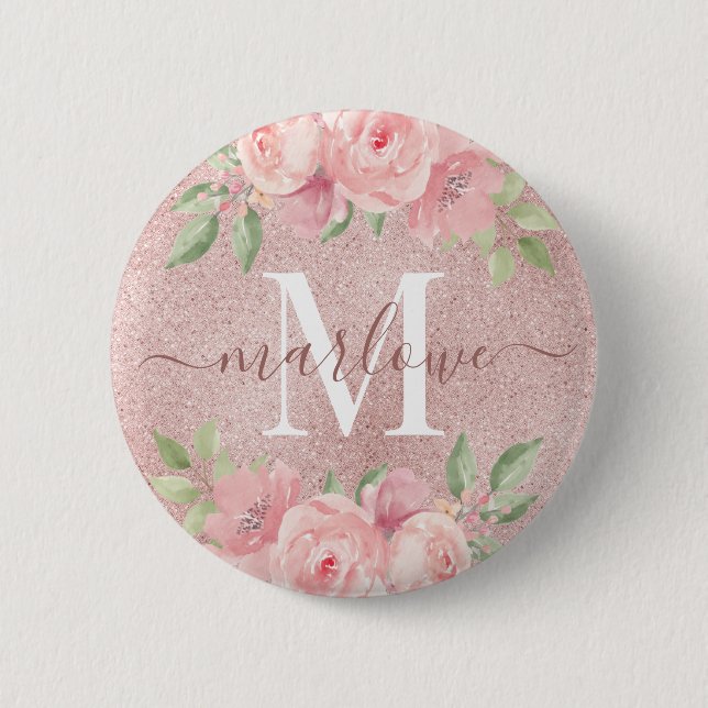 Monogram för den  Blommigten för Rosa vid ro Glitt Knapp (Framsida)