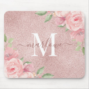 Monogram för den Blommigten för Rosa vid ro Glitt Musmatta