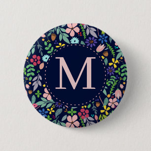 Monogram för den moderna Blommigten för blomma Knapp