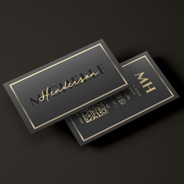 Monogram för det moderna lyxiska Svarta Guld-Gräns Visitkort (Modern Luxury Black Gold Frame Border Monogram Business Card
)