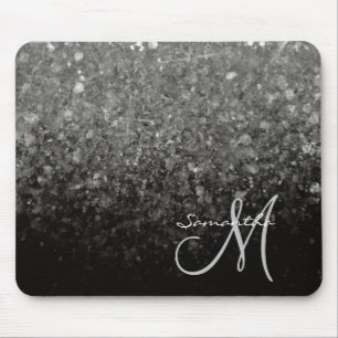 Monogram för det moderna Silver & Black Glitter Musmatta