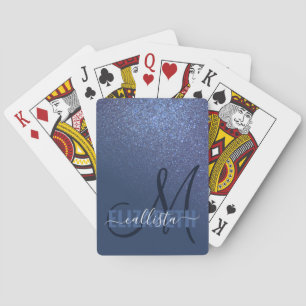 Monogram för diagonalt över blå Glitter-övertoning Casinokort
