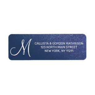 Monogram för diagonalt över blå Glitter-övertoning Returadress Etikett