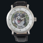 Monogram för din Anpassningsbar-Hund som är ägare  Armbandsur<br><div class="desc">Anpassa med din egen hund foto på den här anpassningsbarna med husdjursägaren och anpassa med namn vid grund. En vacker personlig med armbandspapper för en hund- eller kattägare att odödliggöra kärlek. Kantad i vitt med svarta siffror.</div>