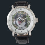 Monogram för din Anpassningsbar-Hund som är ägare  Armbandsur<br><div class="desc">Anpassa med din egen hund foto på den här anpassningsbarna med husdjursägaren och anpassa med namn vid grund. En vacker personlig med armbandspapper för en hund- eller kattägare att odödliggöra kärlek. Kantad i vitt med svarta siffror.</div>