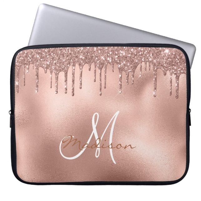 Monogram för drivrutiner i Ro Guld Glitter Laptop Fodral (Framsidan)