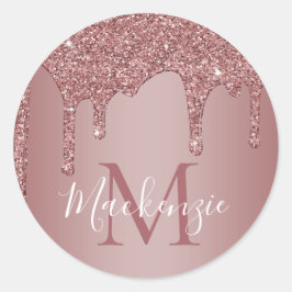 Monogram för drivrutiner i Ro Guld Gnistra Glitter Runt Klistermärke