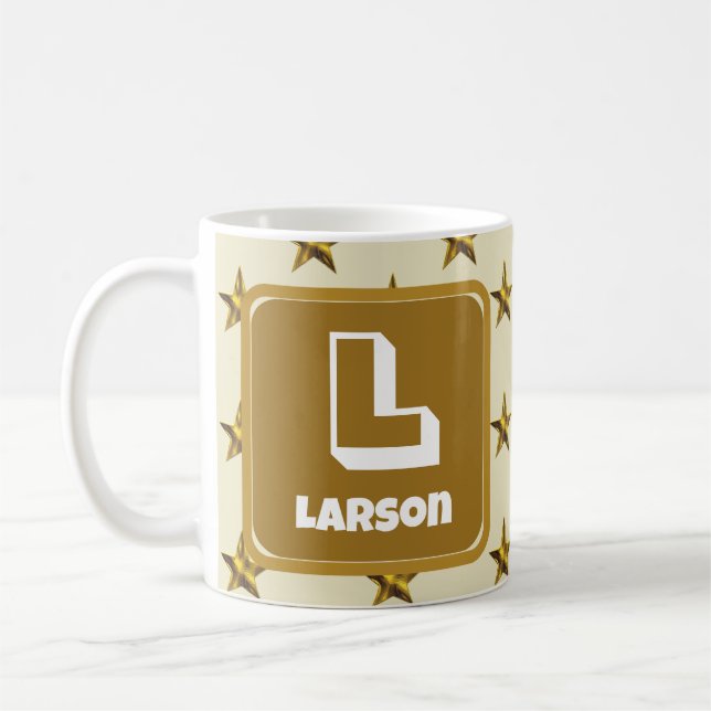 Monogram för efternamn för Guld Star-familjen - fö Kaffemugg (Vänster)