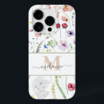Monogram för eget namn för Boho Wildblommor<br><div class="desc">Den här bohemiska iPhone 14 Pro Fodral har ett anpassningsbar-skript namn,  monogram och färgstarka vildblommor med vattenfärg på vit bakgrund. Perfekt gåva till romantisk natur älskare.</div>