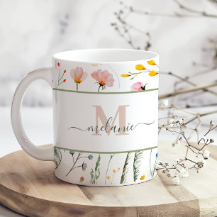Monogram för eget namn för Boho Wildblommor Kaffemugg