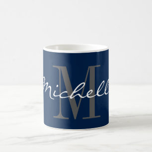 Monogram för eget namn för Elegant, marin blått Kaffemugg