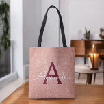 Monogram för Elegant av Gnistran rosa ros Guld Bur Tygkasse<br><div class="desc">Rosa - Ro Guld och Burgundy Faux Gnistra och Glitter Elegant Monogram Bok Bag. Den här Bok-sidan kan anpassas så att den omfattar ditt första och första namn.</div>
